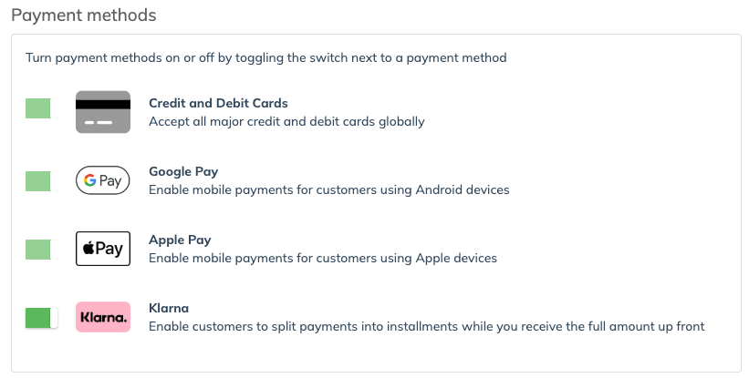 Stripe Payment Methods